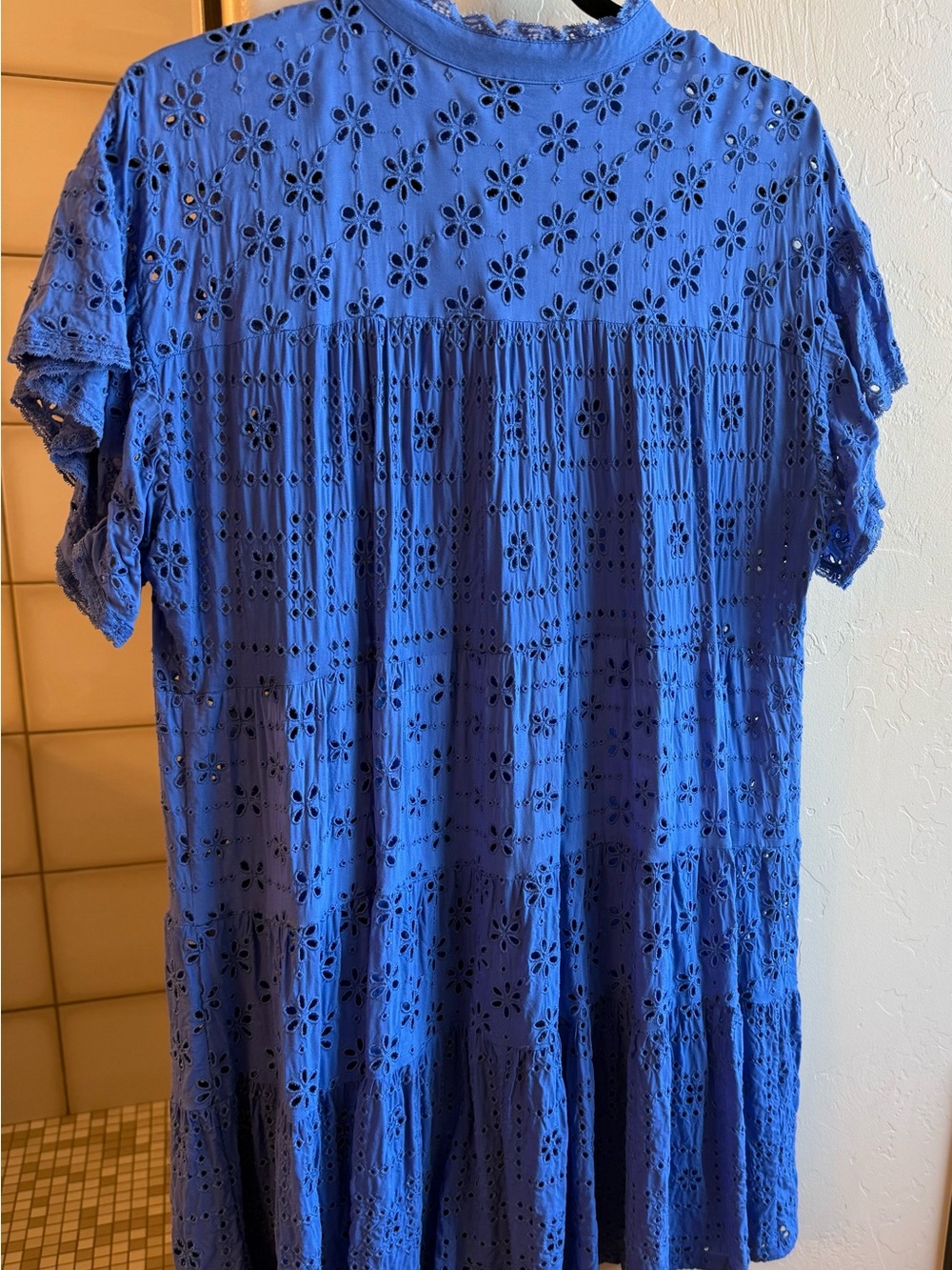 Johnny Was Royal Blue Eyelet Button-Front Tunic Dress - Picture 3 of 3